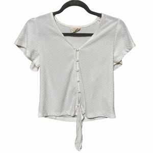 Harper Heritage Button Front Tie V-Neck Swiss Dot Top Size Small White